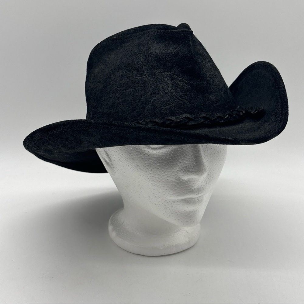 Vintage Hatquarters By Henschel Black Leather Aussie Hat Men Size 7 1/4